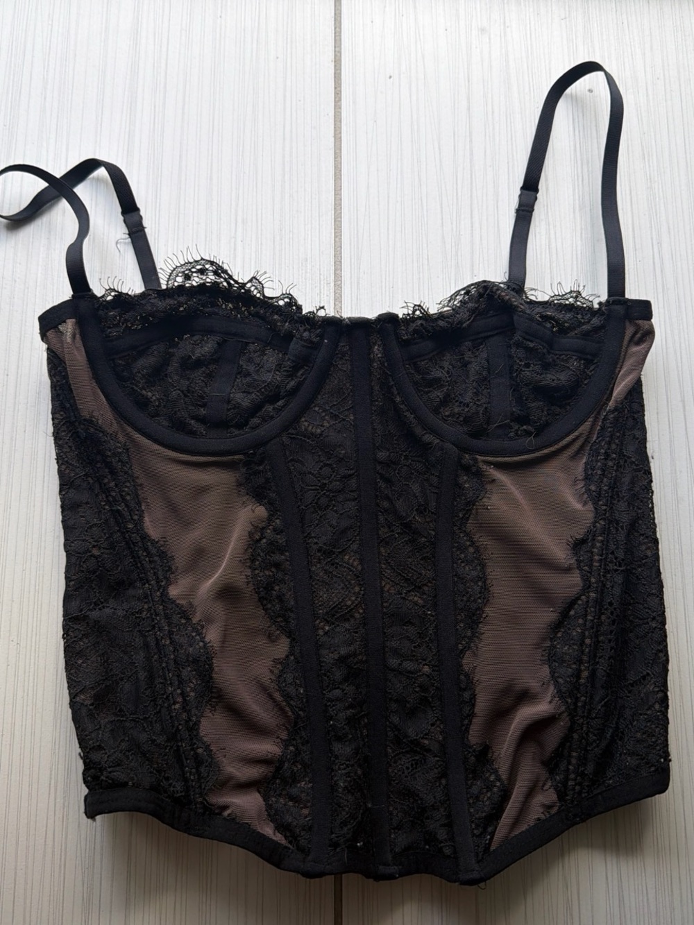 Urban Outfitters Black Lace Bustier with Brown/Taupe Underlay